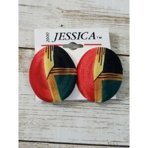 Vintage Jessica Clip On Earrings - Retro Fabric Oval